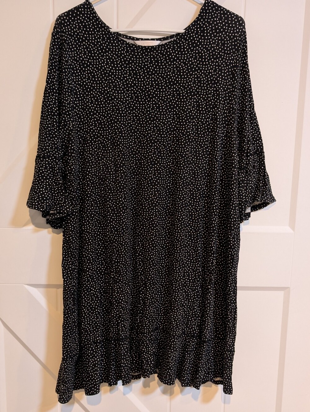LC Lauren Conrad Black Dress with White Polka Dots and Ruffle Sleeves